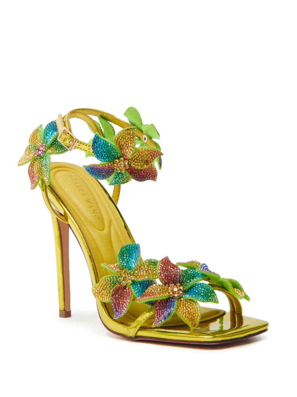 AKIRA Metallic Gold Floral Crystal Ankle-Strap Heel - Picture 4 of 4